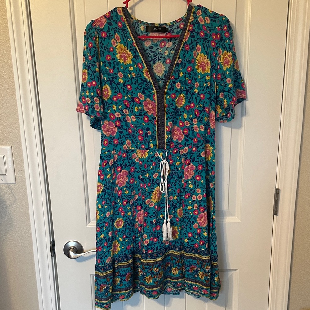 Leani Floral Teal Dress swim cover summer beach